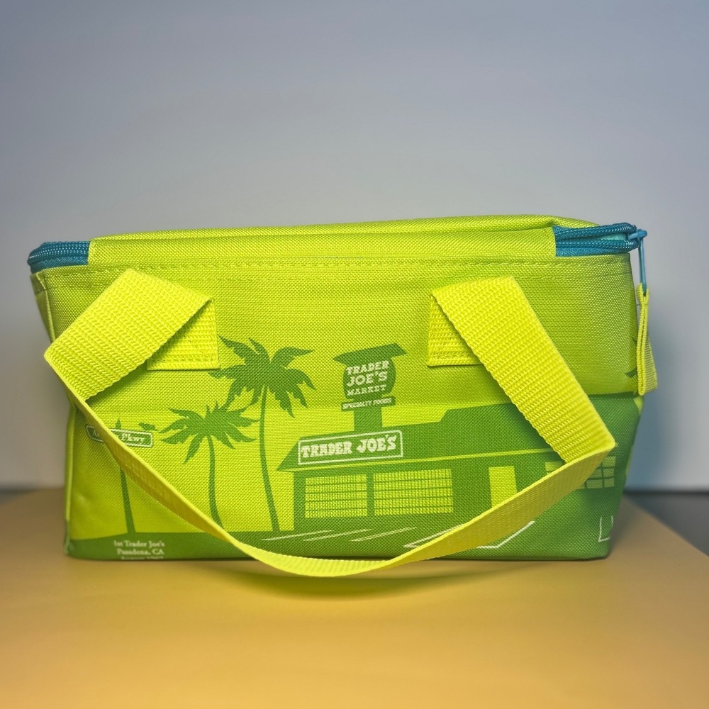 Trader Joes Mini Insulated Tote Bag Lime Green Teal Blue 1.5 Gallon Lunch NWT